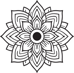 Intricate Black and White Mandala Line Art. Sacred Geometric Floral Pattern for Coloring, Tattoos, and Digital Art, mandala silhouette vector style with a white background