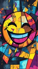 Obraz premium A colorful abstract smiling face with mosaic style appearance