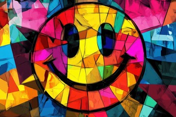 Obraz premium A colorful and artistic smiley face with many stained glass sections