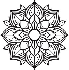 Intricate Black and White Mandala Line Art. Sacred Geometric Floral Pattern for Coloring, Tattoos, and Digital Art, mandala silhouette vector style with a white&nbsp;background