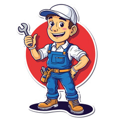 Cartoon mechanic mascot design holding a spanner vector illustration