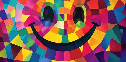Obraz premium A colorful mosaic smiley face depicting joy and happiness in art