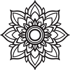 Intricate Black and White Mandala Line Art. Sacred Geometric Floral Pattern for Coloring, Tattoos, and Digital Art, mandala silhouette vector style with a white background