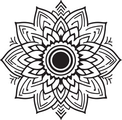 Intricate Black and White Mandala Line Art. Sacred Geometric Floral Pattern for Coloring, Tattoos, and Digital Art, mandala silhouette vector style with a white background