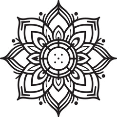 Intricate Black and White Mandala Line Art. Sacred Geometric Floral Pattern for Coloring, Tattoos, and Digital Art, mandala silhouette vector style with a white background