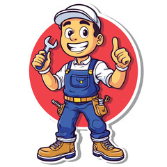 Cartoon mechanic mascot design holding a spanner vector illustration