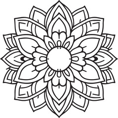 Intricate Black and White Mandala Line Art. Sacred Geometric Floral Pattern for Coloring, Tattoos, and Digital Art, mandala silhouette vector style with a white background