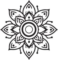 Intricate Black and White Mandala Line Art. Sacred Geometric Floral Pattern for Coloring, Tattoos, and Digital Art, mandala silhouette vector style with a white background