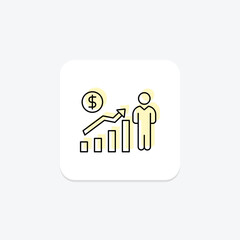 Businessman Growth color shadow thinline icon, vector, pixel perfect, illustrator file