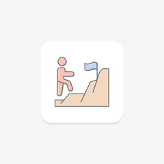 Climb Mountain lineal color icon, vector, pixel perfect, illustrator file