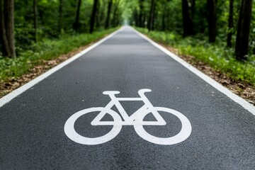 Obraz premium A scenic bicycle lane surrounded by trees, promoting eco-friendly transportation