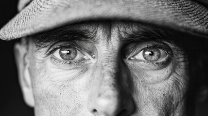 Obraz premium Intense human portrait close-up photography studio setting emotional expression black and white dramatic lighting