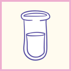 Minimalist hand-drawn icon of a test tube containing liquid, outlined in purple with a pastel background, representing science and chemistry, Vector Illustration