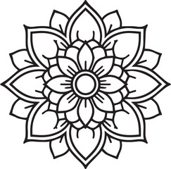 Intricate Black and White Mandala Line Art. Sacred Geometric Floral Pattern for Coloring, Tattoos, and Digital Art, mandala silhouette vector style with a white background