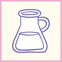 Minimalist hand-drawn illustration of a coffee carafe in purple, framed by a pastel pink border on a light background. Simple and modern, Vector Illustration