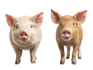 Two adorable pigs, a closeup of domesticated farm animals in rural setting two