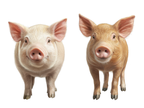 Two adorable pigs, a closeup of domesticated farm animals in rural setting two