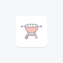 Barbecue Grill lineal color icon, vector, pixel perfect, illustrator file