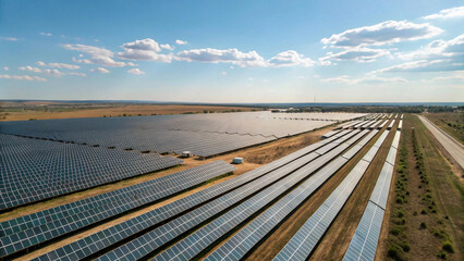 solar farm with endless rows ovastf solar panels harnessing sunlight and producing sustainable energy,panel, environmental, eco, electric, industry, cell