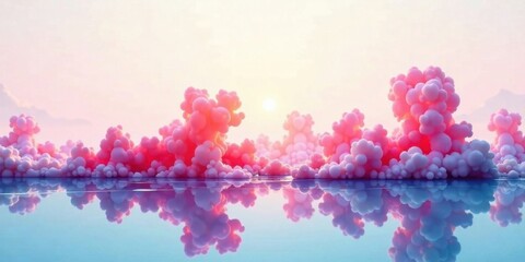Fototapeta premium Dreamlike pastel cloudscape reflecting on a serene body of water at sunrise