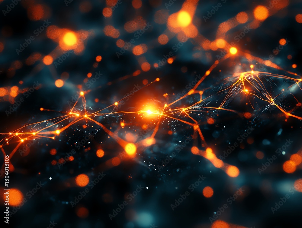 Aufkleber Network nodes glowing with interconnected lines, symbolizing automated threat detection in cybersecurity, futuristic security system, digital art theme