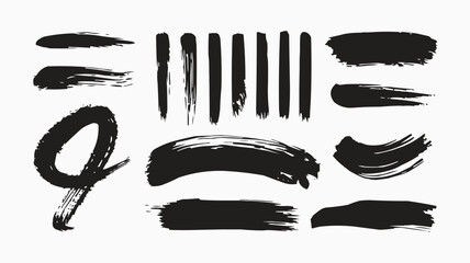 High-Quality Digital Illustration of Distinct Black Paint brush Strokes Arranged in a Grid with Diverse Textures and Artistic Styles on a Clean White Background