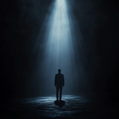 Obraz premium Silhouette fading away, signifying breaking free from addiction, distant figure shining with hope and recovery, powerful visual of transformation, dark to light