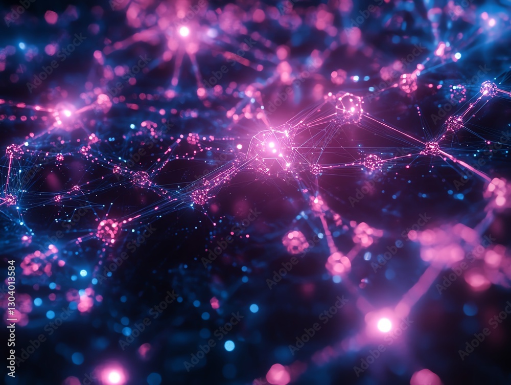 Aufkleber Abstract network nodes interconnected, automated threat detection system, digital security concept, glowing lines, cyber defense theme, modern tech art
