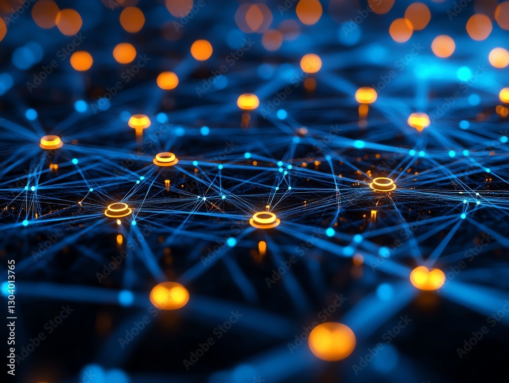 Poster Automated cybersecurity threat detection, glowing network nodes and data connections, hightech digital defense, interconnected system visualization