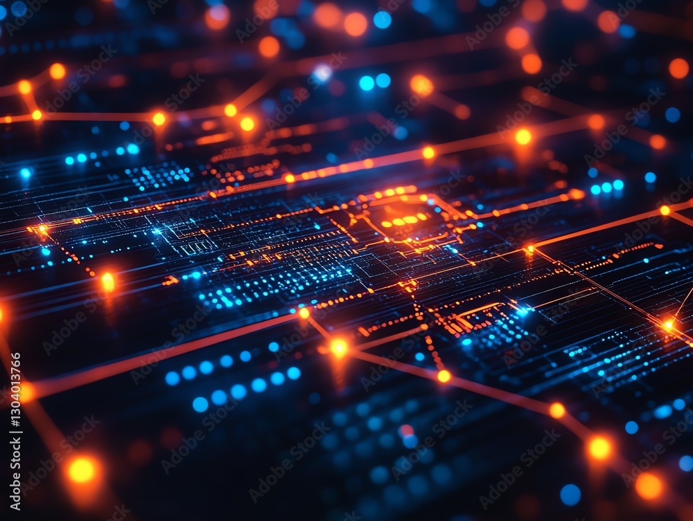 Poster Automated cybersecurity threat detection, glowing network nodes and data connections, hightech digital defense, interconnected system visualization