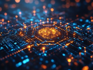Obraz premium Automated cybersecurity threat detection, glowing network nodes and data connections, hightech digital defense, interconnected system visualization