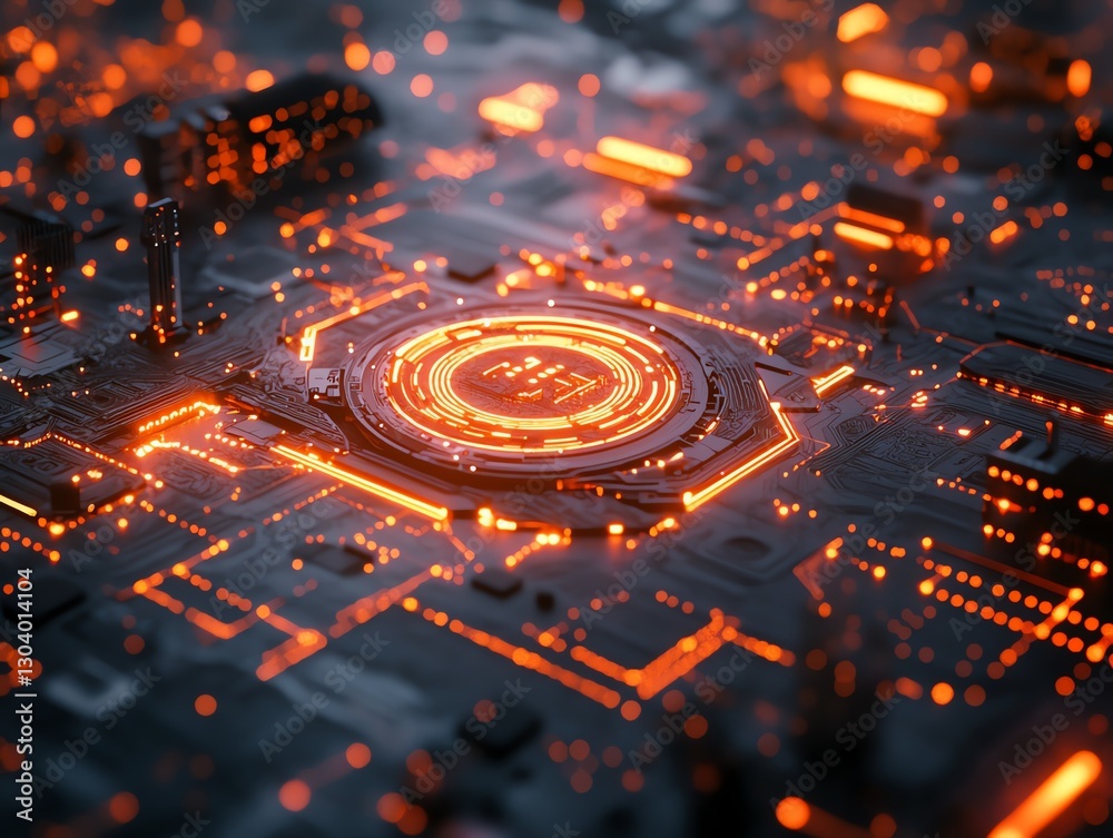 Aufkleber Digital network nodes and connections, automated threat detection, cybersecurity visualization, glowing data flow, modern hightech security design