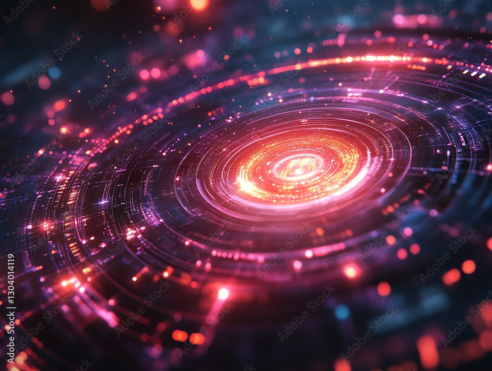 Leinwandbilder digital network nodes and connections, automated threat detection, cybersecurity visualization, glow