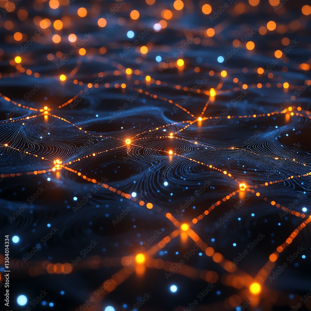 Poster Interconnected cybersecurity network nodes, automated threat detection, glowing connections, hightech abstract digital visualization of security systems