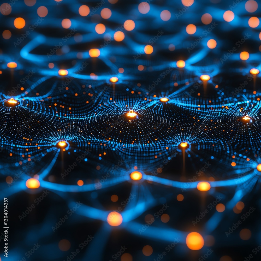 Aufkleber Interconnected cybersecurity network nodes, automated threat detection, glowing connections, hightech abstract digital visualization of security systems