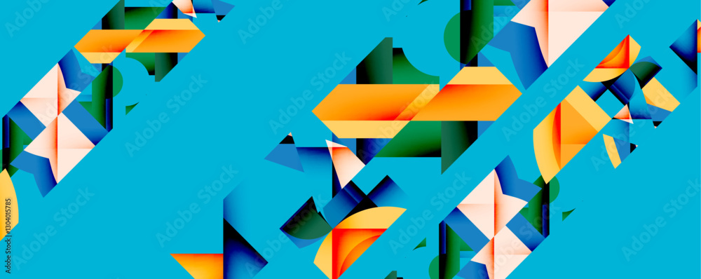 Aufkleber Abstract geometric composition with interlocking circular and angular shapes, featuring smooth gradients and sharp contrasts on a white background