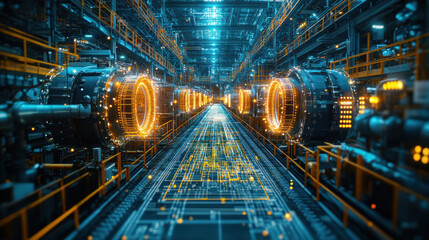 Obraz premium Civil engineers reviewing digital blueprints with augmented reality, refining real-time construction site adjustments, ensuring seamless project execution