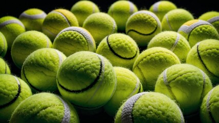 Countless piles of tennis balls. Generative AI.