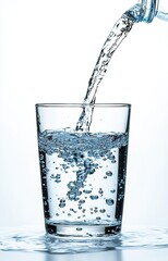 Water Being Poured into Glass, Isolated on White Background with Clipping Path, High-Detail, High-Resolution Photography