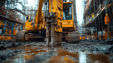 Foundation engineers testing deep pile foundation strength, analyzing AI-driven load distribution models, ensuring earthquake-resistant infrastructure stability