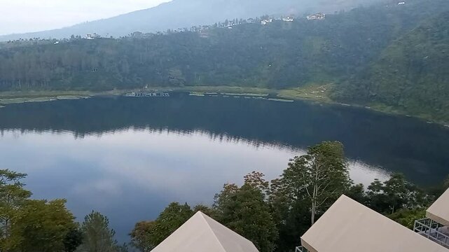 Wonosobo, Indonesia - 11 February 2025: Telaga Menjer is a lake located in Maron, Garung, Wonosobo. This lake is used as a natural tourist attraction 