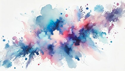 A watercolor abstract background with vibrant splashes of blue, pink, and purple blue