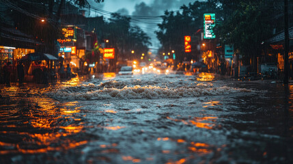 Obraz premium Startup civil engineering teams collaborating on AI-powered flood prevention strategies, refining real-time hydrological modeling, optimizing smart drainage infrastructure