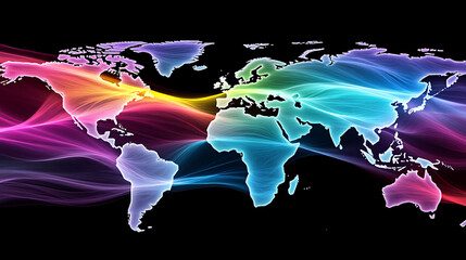 Global connectivity visualization digital world map interactive graphic abstract environment vibrant colors modern concept
