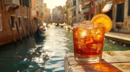 A refreshing cocktail with an ice cube and orange slice garnish. World Cocktail Day