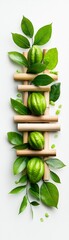 Green Fruits and Bamboo Ladder on White Background