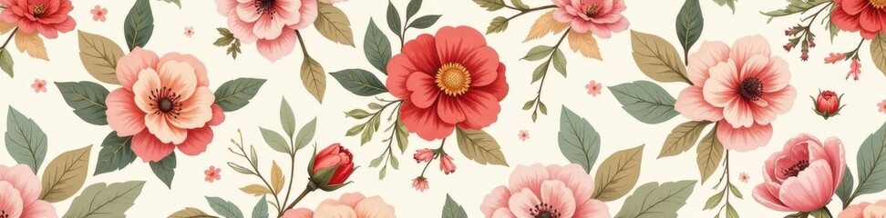 Subtle vintage flower & leaf seamless pattern Elegant muted color palette , repeat, soft, artwork