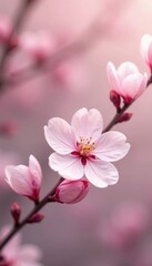 Fototapeta premium Subtle light pink blossoms, ethereal pastel setting, soft colors, floral design