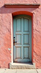 Sun-bleached coral stucco, aged texture, New Orleans , crumbling, pink, exterior