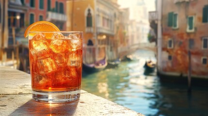 A refreshing cocktail with an ice cube and orange slice garnish. World Cocktail Day